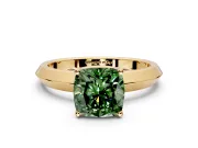 Solitaire Engagement Ring Setting for Fancy Green Cushion Cut Center with Wide Knife Ridge Band and Prong Head in Yellow Gold