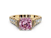 Solitaire Engagement Ring Setting for Fancy Pink Cushion Cut Center with Pave Cathedral Shoulders and Prong Head in Yellow Gold