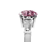3 Stone Engagement Ring Setting for Fancy Pink Round Cut Center with Baguette Accents and Prong Head in Sterling Silver