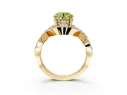 Halo Engagement Ring Setting for Fancy Yellow Round Cut Center with Pave Infinity Twist Band and Prong Head in Yellow Gold