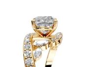 Solitaire Engagement Ring Setting for Cushion Cut Center with Filigree Band and Prong Head in Yellow Gold