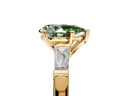 3 Stone Engagement Ring Setting for Fancy Green Pear-Shaped Center with Tapered Baguettes, Plain Band and Prong Head in Yellow Gold