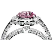 Halo Engagement Ring Setting for Fancy Pink Round Cut Center with Framed Halo, Pave Band and Prong Head in Platinum