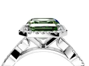 Halo Engagement Ring Setting for Fancy Green Asscher Cut Center with Pave and Plain Twist Band and Prong Head in White Gold