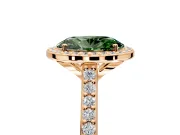 Halo Engagement Ring Setting for Fancy Green Oval Center with Pave Accents, Heart Basket and Prong Head in Rose Gold