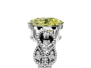 Leaf Engagement Ring Setting for Fancy Yellow Oval Center with Milgrain Accent Band and Prong Head in Platinum