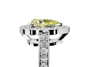 Bezel-Framed Halo Engagement Ring Setting for Fancy Yellow Pear-Shaped Center with Pave Band and Prong Head in Platinum