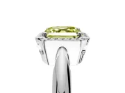 Halo Engagement Ring Setting for Fancy Yellow Asscher Cut Center with Tapered Plain Band and Prong Head in Platinum