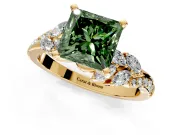 Solitaire Engagement Ring Setting for Fancy Green Princess Cut Center with Marquise Accent Twist Band and Prong Head in Yellow Gold