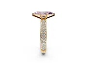 Solitaire Engagement Ring Setting for Fancy Pink Marquise Center with Domed Multi-Row Pave Band and Prong Head in Yellow Gold