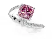 Solitaire Engagement Ring Setting for Fancy Pink Cushion Cut Center with Pave Bypass Swirl Band and Prong Head in White Gold