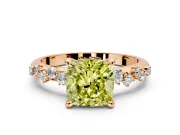 Solitaire Engagement Ring Setting for Fancy Yellow Cushion Cut Center with Trailing Leaf Accent Band and Prong Head in Rose Gold