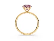 Solitaire Engagement Ring Setting for Fancy Pink Round Cut Center with Straight Thin Band and Prong Head in Yellow Gold