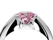 Tension Engagement Ring Setting for Fancy Pink Cushion Cut Center with Wide Tapered Band and Tension Head in White Gold