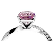 Side Accent Engagement Ring Setting for Fancy Pink Radiant Cut Center with Accent Shoulders and Prong Head in Platinum