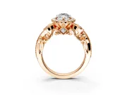Milgrain Halo Engagement Ring Setting for Marquise Center with Shoulder Bezels and Prong Head in Rose Gold