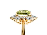 Small-Accent Cluster Halo Engagement Ring Setting for Fancy Yellow Radiant Cut Center with Plain Band and Prong Head in Yellow Gold