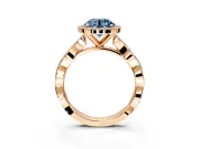 Halo Engagement Ring Setting for Fancy Blue Round Cut Center with Pave and Plain Twist Band and Prong Head in Rose Gold