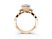 3 Stone Engagement Ring Setting for Princess Cut Center with Pave Twist Band and Prong Head in Rose Gold