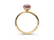 Hidden Halo Engagement Ring Setting for Fancy Pink Radiant Cut Center with Thin Round-Wire Band and Prong Head in Yellow Gold
