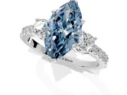 3 Stone Engagement Ring Setting for Fancy Blue Marquise Center with Round Cut Side Accents and Prong Head in Platinum