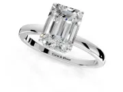 Hidden Halo Engagement Ring Setting for Emerald Cut Center with Plain Band and Tall Prong Head in Sterling Silver