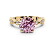 Solitaire Engagement Ring Setting for Fancy Pink Round Cut Center with Milgrain Bezel Accents and Prong Head in Yellow Gold