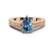Solitaire Engagement Ring Setting for Fancy Blue Pear-Shaped Center with Engraved Pave Band and Prong Head in Rose Gold