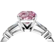 Bar-Set Engagement Ring Setting for Fancy Pink Cushion Cut Center with Tapered Baguette Accents and Prong Head in Sterling Silver