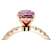 Open Basket Engagement Ring Setting for Fancy Pink Radiant Cut Center with Pave Band and Prong Head in Rose Gold
