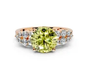 Cluster Engagement Ring Setting for Fancy Yellow Round Cut Center with 2-Row Shoulder Clusters and Prong Head in Rose Gold
