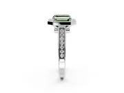 Halo Engagement Ring Setting for Fancy Green Asscher Cut Center with Outer Bezel Rim, Pave Band and Prong Head in Platinum