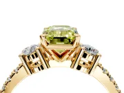 3 Stone Engagement Ring Setting for Fancy Yellow Emerald Cut Center with Round Cut Side Accents and Prong Head in Yellow Gold