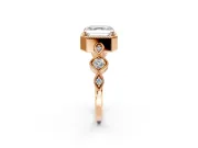 Vintage Station Engagement Ring Setting for Asscher Cut Center with Accents and Prong Head in Rose Gold