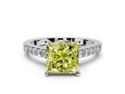 Solitaire Engagement Ring Setting for Fancy Yellow Princess Cut Center with Crossover Accents and Prong Head in Sterling Silver