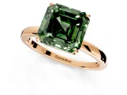 Solitaire Engagement Ring Setting for Fancy Green Asscher Cut Center with Thin Rounded Plain Band and Prong Head in Rose Gold