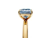 Low-Set Solitaire Engagement Ring Setting for Fancy Blue Princess Cut Center with Thin Plain Band and Prong Head in Yellow Gold