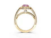 Halo Engagement Ring Setting for Fancy Pink Cushion Cut Center with Framed Halo, Pave Band and Prong Head in Yellow Gold
