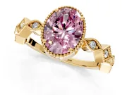 Milgrain Bezel Engagement Ring Setting for Fancy Pink Oval Center with Marquise Stations and Bezel Head in Yellow Gold