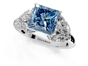 Leaf Cluster Engagement Ring Setting for Fancy Blue Princess Cut Center with Marquise Accents and Prong Head in Platinum