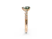 Cluster Engagement Ring Setting for Fancy Green Heart-Shaped Center with Round Cut Accent Band and Prong Head in Rose Gold