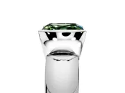 Tension Engagement Ring Setting for Fancy Green Asscher Cut Center with Wide Flat Band and Tension Head in White Gold