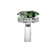 Hidden Halo Engagement Ring Setting for Fancy Green Oval Center with Wide Flat Plain Band and Prong Head in Platinum