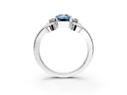 Solitaire Engagement Ring Setting for Fancy Blue Emerald Cut Center with Twisted Band and Scroll Prong Head in Sterling Silver
