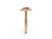 Milgrain Halo Engagement Ring Setting for Fancy Pink Cushion Cut Center with Bezel Point Accents and Prong Head in Rose Gold