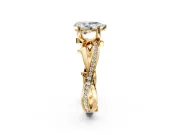 Solitaire Engagement Ring Setting for Pear-Shaped Center with Pave and Plain Crossover Band and Prong Head in Yellow Gold
