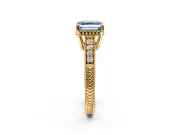 Engraved Engagement Ring Setting for Fancy Blue Asscher Cut Center with Milgrain Pave Band and Prong Head in Yellow Gold