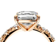 Solitaire Engagement Ring Setting for Asscher Cut Center with Trailing Leaf Accent Band and Prong Head in Rose Gold