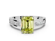 Solitaire Engagement Ring Setting for Fancy Yellow Emerald Cut Center with Princess Cut Channel Band and Prong Head in White Gold