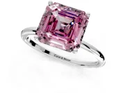Solitaire Engagement Ring Setting for Fancy Pink Asscher Cut Center with Straight Thin Band and Prong Head in Sterling Silver